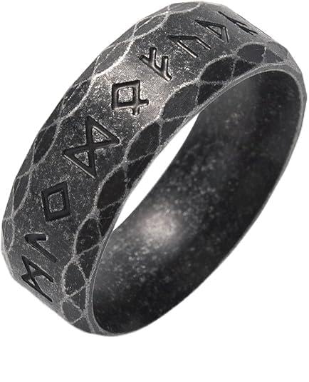 Image of squishy Titanium Ring for Men, Viking Rune Engraved Ring for Men, Nordic Mythology Inspired Jewelry, Unisex Viking Jewelry for Daily