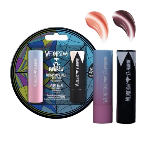 Dr. PawPaw Wednesday Ophelia Hall Lip Balm Set - Sheer Plum Sheer Pink - Natural Balm with Aloe Vera - Hydrating Gluten Free Lip Moisturizer - 2 pc