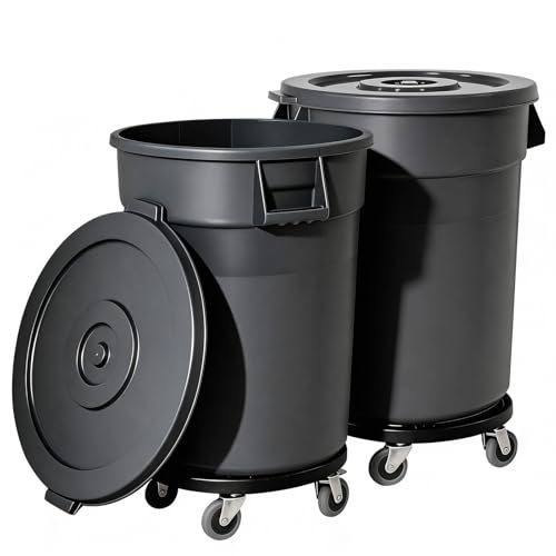 XAYIYXGS 32 Gallon Outdoor Trash Can with Lid and Wheels, Mobile Storage Containers for Tools and Supplies in Shopping Centres, Restaurants and Backyards (2)
