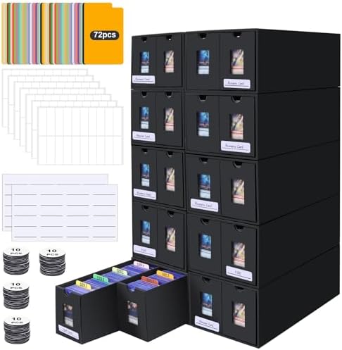 HIMOMO Card Storage Box, 17000+ Trading Card Storage 3400+ Toploader Card Storage Box for Commander Display,with 72 Dividers, Labels & Tapes,Fit for TCG, PTCG, MTG
