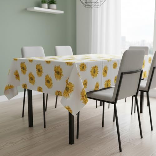 Image of HOMEMONDE 100% Cotton Premium Dining Table Cover Rectangular Table Cloth for 6 Seater Dining Table - Floral Printed for Home Decor (233 x 114 cm, Sun Flower - Multicolor)