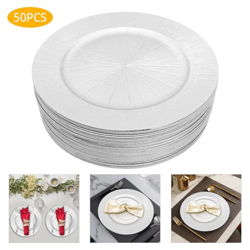 50 Platos Decorativos Plata, Plástico Redondo miniatura 7