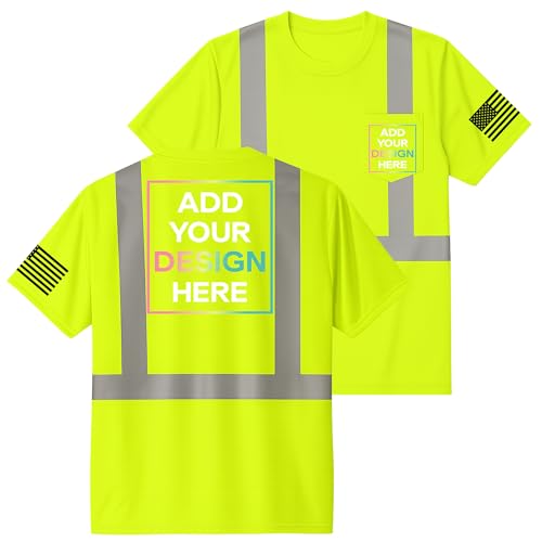 Reflective Hi Vis Custom Shirt for Men, Moisture Wicking Shirts, Hi Visibility ANSI 107 Safety Business Construction Utility