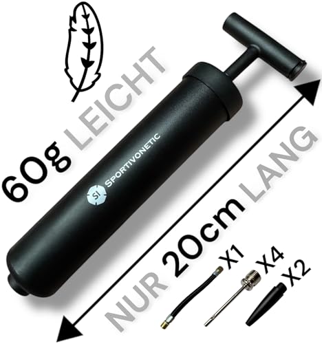 SPORTIVONETIC® Balpomp met 4 metalen naalden, 2 kunststof naalden, 1 slang, geschikt voor elke sportbal, voetbal, volleybal, basketbal, gymnastiekbal, kleine luchtpomp met naalden, zwart - Afbeelding 3