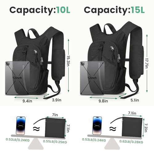 TUIKEN Small Hiking Backpack 10L - Lightweight Packable Foldable Backpack for Travel Camping Outdoor Commute, Compact Rucksack for Women Men(Black) by TUIKEN - Used condition - Image 5