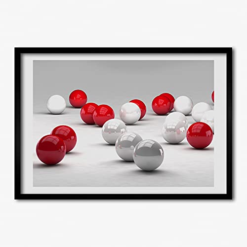 Cadre en Bois Moderne 70x50 cm Tulup Idéal Salon Motif Boules Rouges Blanches