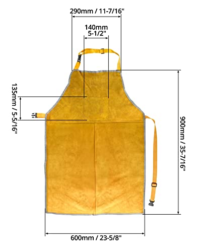 QWORK Avental de trabalho de soldagem de couro, resistente ao calor e chamas, tamanho 58 x 89 cm, Am