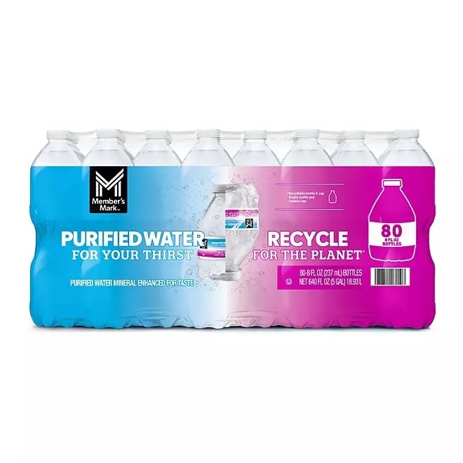 Members Mark Purified Water, Unflavored, 80 Bottles of 8 fl. oz. each, Plastic Bottle Maker Explorador