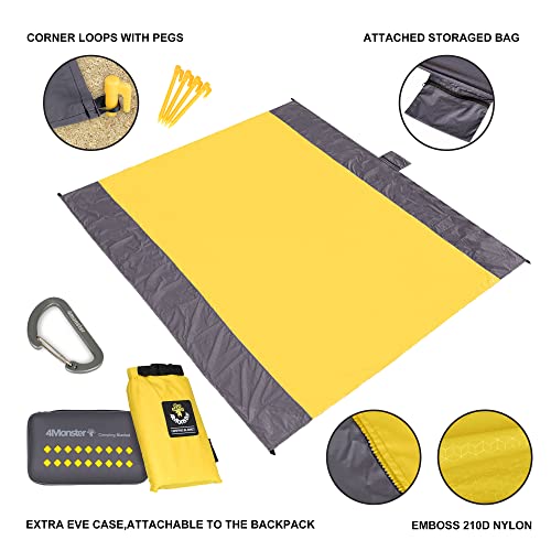 4Monster Beach Blanket Sandfree,Water-Proof Camping Blanket Portable,Oversized Camping And Hiking Mat Lightweight For Picnic,Travel,Beach,Park,Camping (Yellow, Large(82.6''X78.7'')) #TOP2