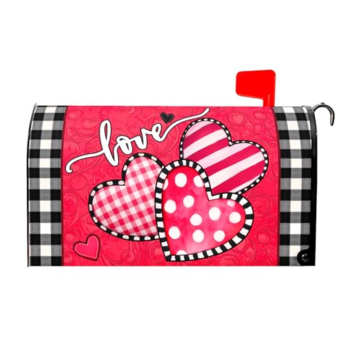 Image of Valentine's Day Mailbox Covers Magnetic Standard Size 21 X 25.5 Inch Red Pink Love Hearts Magnetic Mailbox Cover Valentine Mailbox Wraps Post Box Cover Decoration Outdoor Garden Home Yard Outside