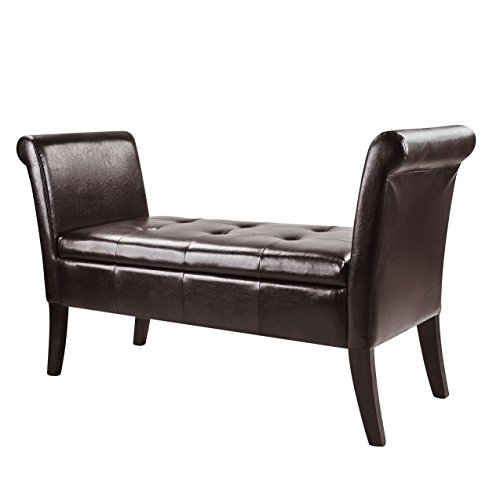 Corliving Antonio Bench With Rolled Arms In Dark Brown Bonded Leather #TOP25