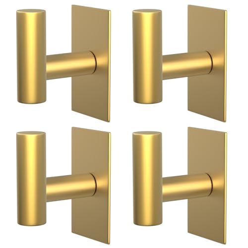 PMMASTO T-Shaped Stainless Steel Adhesive Hooks, Gold, 4 Pack