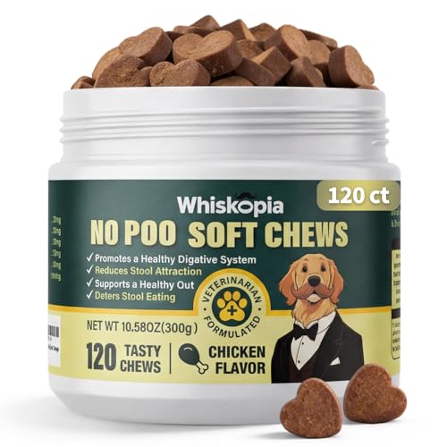 Whiskopia No Poo Chews Coprophagia Deterrent for Dogs, No Poop Eating Deterrent for Dog Provent Stop Dog from Eating Poop Supplement with Digestive Enzymes and Probiotics - 120 Ct