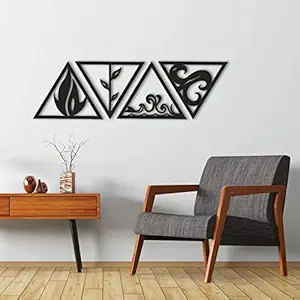 Four Elements Wall Decor Set of Wooden Earth Water Fire Air Art 4 Elements of Nature Signs Minimalist Home Decorations Wall Hanging Housewarming Gift Farmhouse Living Room Wall Art (14.5 X 13 Inches)