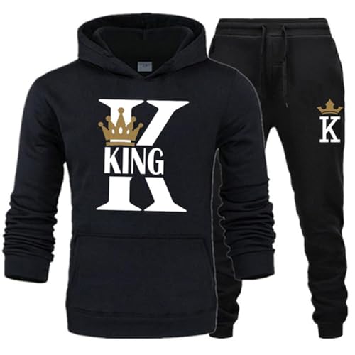 Edelaura Herren Sportanzug Damen Tracksuit 2-teilige Anzug Langarm Kapuzenpullover mit Taschen und Hose mit Kordelzug King Queen Print Freizeitanzug Unisex Jogginganzug Fitnessanzug Pärchen Hoodie Set Edelaura Herren Sportanzug Damen Tracksuit 2-teilige Anzug Langarm Kapuzenpullover mit Taschen und Hose mit Kordelzug King Queen Print Freizeitanzug Unisex Jogginganzug Fitnessanzug Pärchen Hoodie Set