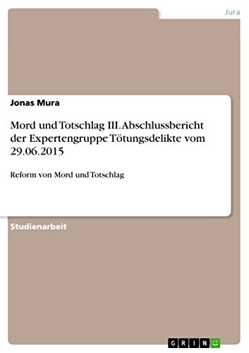 Mord und Totschlag III. Abschlussbericht der Expertengruppe Tötungsdelikte vom 29.06.2015: Reform von Mord und Totschlag (German Edition)