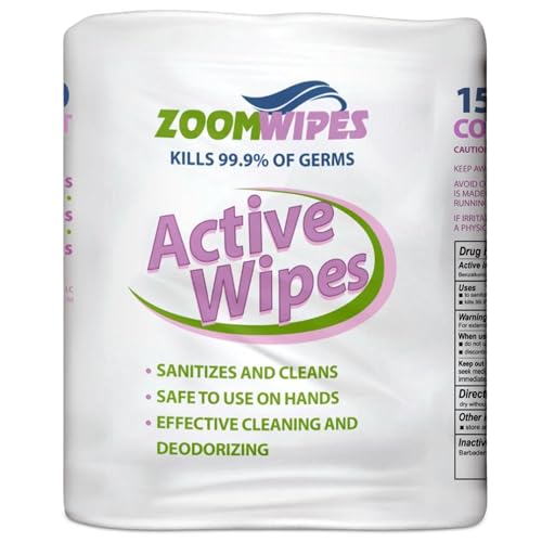 Zoom Active Cleaning Wipes Bulk 6000 Count (4 Rolls of 1500) | Antibacterial Disinfecting Wipes for Hands, Home, Gym, Office & Car | Multi-Purpose, Quick Dry, Fresh Scent, Made in USA, No Bleach