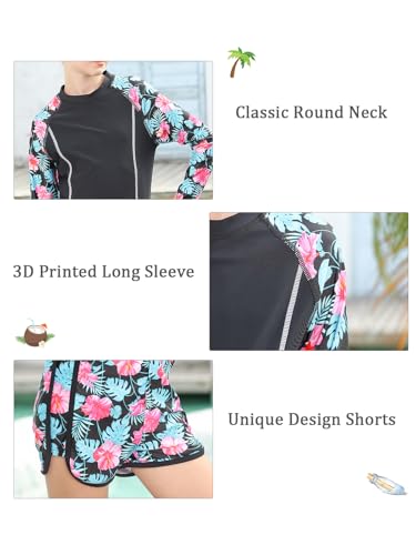 Image of Vogseek Girls Rash Guard Swimsuits 2 Piece Bathing Suit UPF 50+ Summer Swimwear Size 7-12T