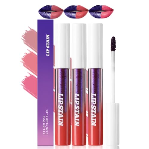 3Pcs Lip Stain Peel Off Set,Lip Liner Stain Long Lasting Waterproof,Lip Tint Stain Wipe Off Transfer Proof Nude Pink/Rose/Pink,Matte Finish Peel Off Makeup For Women(Lip Stain, 3Pcs)