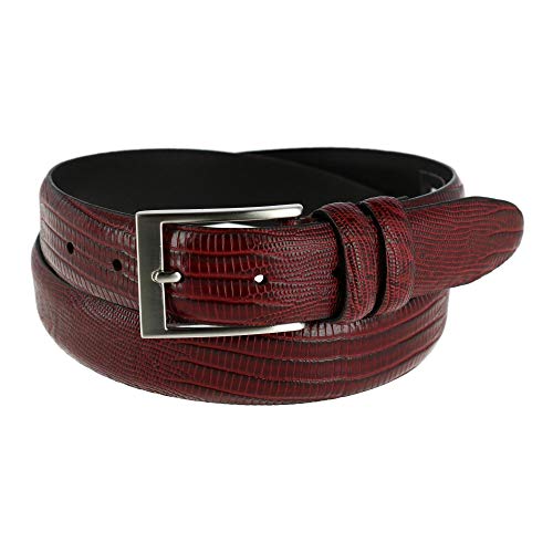 Toneka Men's Leather Embossed Lizard Print Belt, 38, Wine