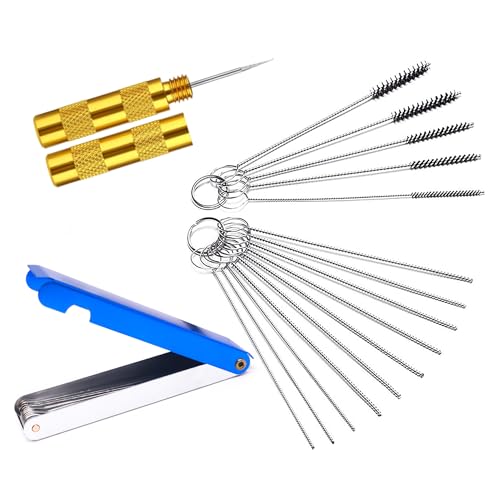 OXCANO Carburetors Carbon Dirt Jet Remove Cleaner, 13 Cleaning Wires Set + 10 Cleaning Needles + 5 Nylon Brushes + 1 Sharp Pick Tool Kit, Compatible with Motorcycle ATV Moped Welder Carb Chainsaw