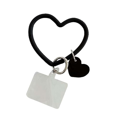 ハイハイ(Hi-High) スマホリングストラップ シリコン スマホ 落下防止 手首 おしゃれ かわいい 柔らかい 挟むだけ スマホリング ストラップ 韓国雑貨 (ハート型チャーム ブラック)