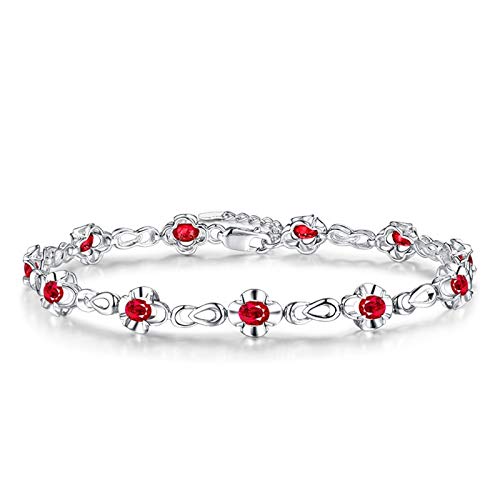 Bracelet en Or Blanc 18 carats Fleur Rubis 2,2 CT Femme