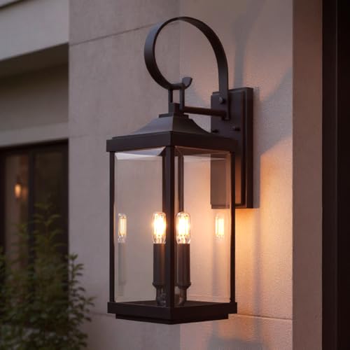 Urban Ambiance Luxury Transitional Wall Sconce, Large Size: 21.75''H x 7''W, with Farmhouse Style Elements, Midnight Black Finish, UHP1403, Calderdale Collection
