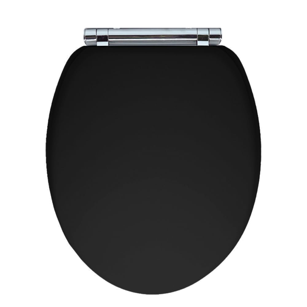 Aqualona Black Aqualona® Luxury Soft Touch Slow Close Toilet Seat With One Button Hinge Release - Click, Lift & Clean Technology - Soft Rubber Coating - Matte Finish - Soft And Warm To Touch (Black)