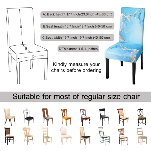 JQinHome Ink Art Painting Chair Covers for Dining Room Set of 4, High Stretch Removable Washable Parsons Chair Slipcover for Home Party Hotel Wedding Ceremony (Blue Marble,4PCS) by JQinHome - Image 5