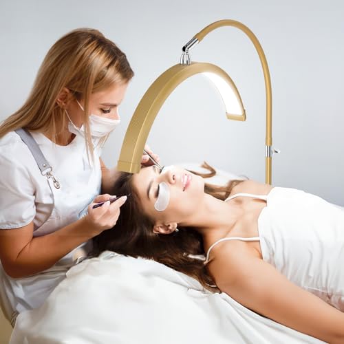 Image of Lash Light, Flexible Half Moon Light with Phone Holder for Eyelash Nail Art Tattoos Skincare, 5 Color Temperatures & Brightness Setting LED Floor Lamp, Height Adjustable Esthetician Lamp
