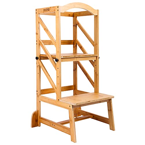 OUZIO Kitchen Toddler Tower Stool Helper for Kids with Safety Rail, Height Adjustable Kids Learning...