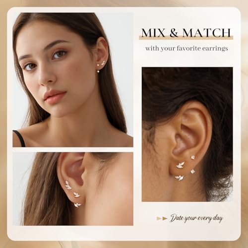 Gold Earrings Stacks for Women, 14K Gold Plated Hoop & Huggie Ear Jackets Set, CZ Hypoallergenic Small Earrings – Trendy 20254