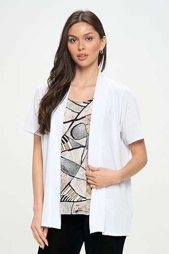 Jostar Women's Drape Cardigan Jacket - Short Sleeve Stretch Draped Open Front Sweater 4004BN-SRS1-WHT XL White2