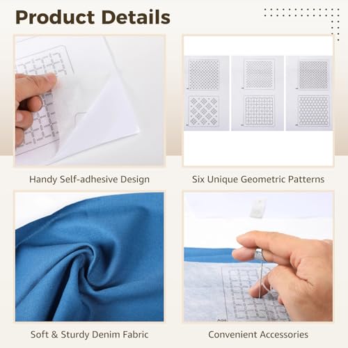 Image of Sashiko Kit for Beginners, Water-Soluble Sashiko Thread and Needles Set, Pure Fabric Sashiko Stencil Kit, Versatile Sashiko Supplies, Embroidery Transfer Templates for DIY Crafts