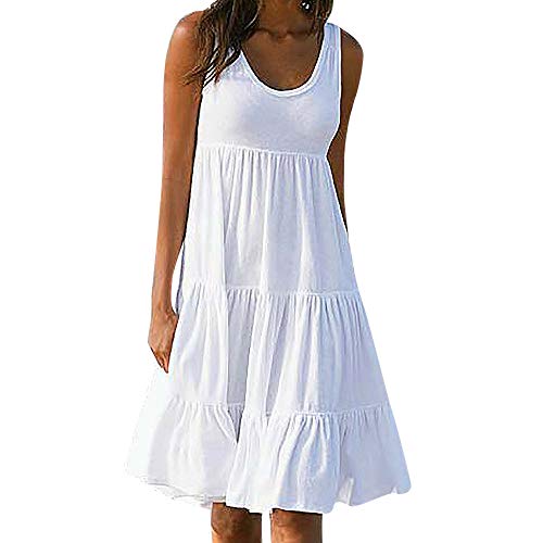 Xinantime_Vestidos de mujer Casual, Vestido de Playa sin Mangas de Fiesta de Verano Vestidos para Mujer Sin Mangas Verano Elegante Cortos Playa Casual Vestidos de Color Sòlido