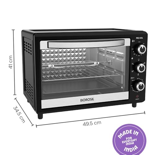 Image of Borosil Pro 40L Oven Toaster Griller | 1800W BIS Approved Made in India Convection OTG with Motorized Rotisserie | 6 Heating Modes | Adjustable Temperature Control | Steel Body | 2 Years Warranty