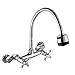 Wall Mount Faucet Kitchen 6 Inch Center 3-9 Incn with Sprayer Polished Chrome Commercial Double Cross Knobs 2 Handle Mixer Pull Out Hot and Cold Water Tap 360 Degree Swivel Spray