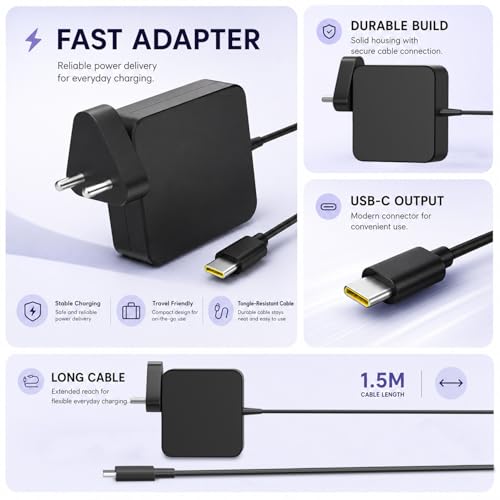 Image of Sounce 65W USB C Laptop Charger for Lenovo ThinkPad X1 Carbon T14 T15 T480 T490 E14 E15 Yoga Chromebook Fast Charging Type C Adapter 20V 3.25A Power Supply Compatible Replacement Charger