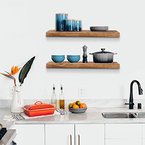 Edepreak Floating Shelves Pine Wood Floating Shelf Wall Shelf Set Of 2 Kitchen Wooden Shelves Carbonized Farmhouse Shelves For Wall Decor Wooden Floating Book Shelves Hidden Bracket For Bathroom #TOP4