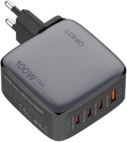 100Watt GaN PD Ultra Fast Charger Four Port 3USB-C+USB-A.Black-Q408 Wall Charger TECH Fast Charger For Phone And Laptops
