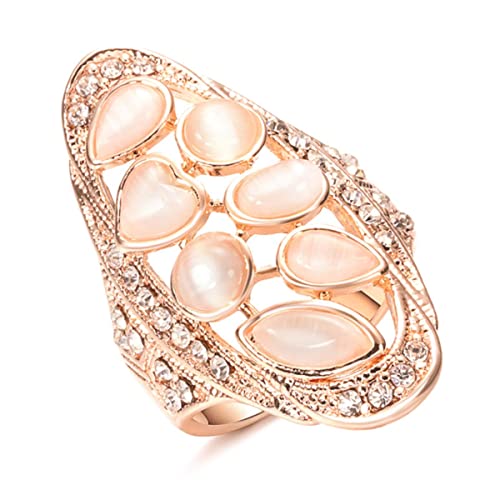 YAHOYA Vintage Grande Ovale Opale Pietra Anello per Le Donne 585 Oro Rosa Colore Fidanzamento Gioielli da Sposa Bague Anel