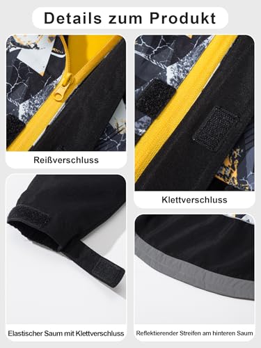 NATUST Jungen Gefütterte Regenjacke Winddicht Übergangsjacke Wasserdicht Winddichtjacke Thermo Softshelljacke Gelb 146-152