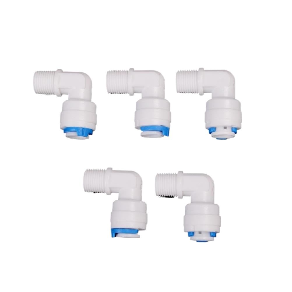 VCALDGFZ 5PCS Male 1/8" - 1/4" OD Tube PE Pipe Fitting Hose Elbow Quick Connector Aquarium RO Water Filter Reverse Osmosis System