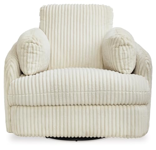 Signature Design by Ashley Tie-Breaker Contemporary Manual Press-Back Swivel Glider Rocker Recliner with 2 Bolster Pillows and Hidden Storage, White - Image 5
