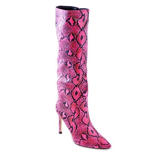 Bottes au genou femme Toocool X8190 fuchsia pointu talon haut matelassé