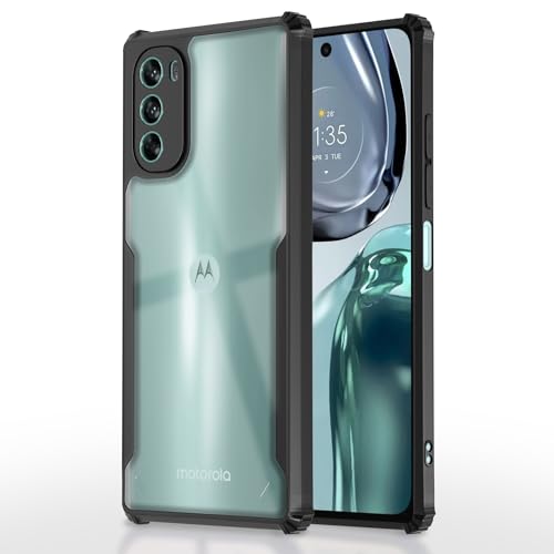 Image of Pikkme Moto G62 5G Back Cover | Crystal Clear Transparent Back | Ultra Hyrbid | Full Camera Protection | Raised Edge | Bumper Back Case (Black)