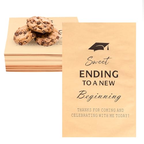Jxfanstaw 100 PCS Graduation Candy Cookie Treat Bags 2026 Sweet Endings to New Beginnings Congrats Grad Kraft Paper Bags for Graduation Party Supplies 96 Inches