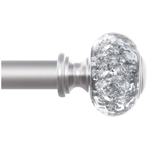 QITERI Curtain Rod 72"-144" for windows 1 Pack with Translucent Round Finials, 1" Diameter Rod Decorative Translucent Round Finials Adjustable Telescoping Sliver Drapery Rod of Window Treatment Cover