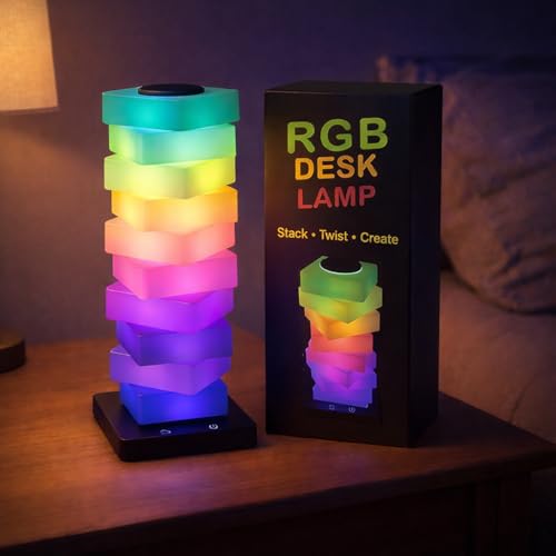 GLO-X Modular Color Changing RGB Night Light Stackable LED Touch Lamp for Desk Bedroom Gaming & Kids Rooms | Great Gift